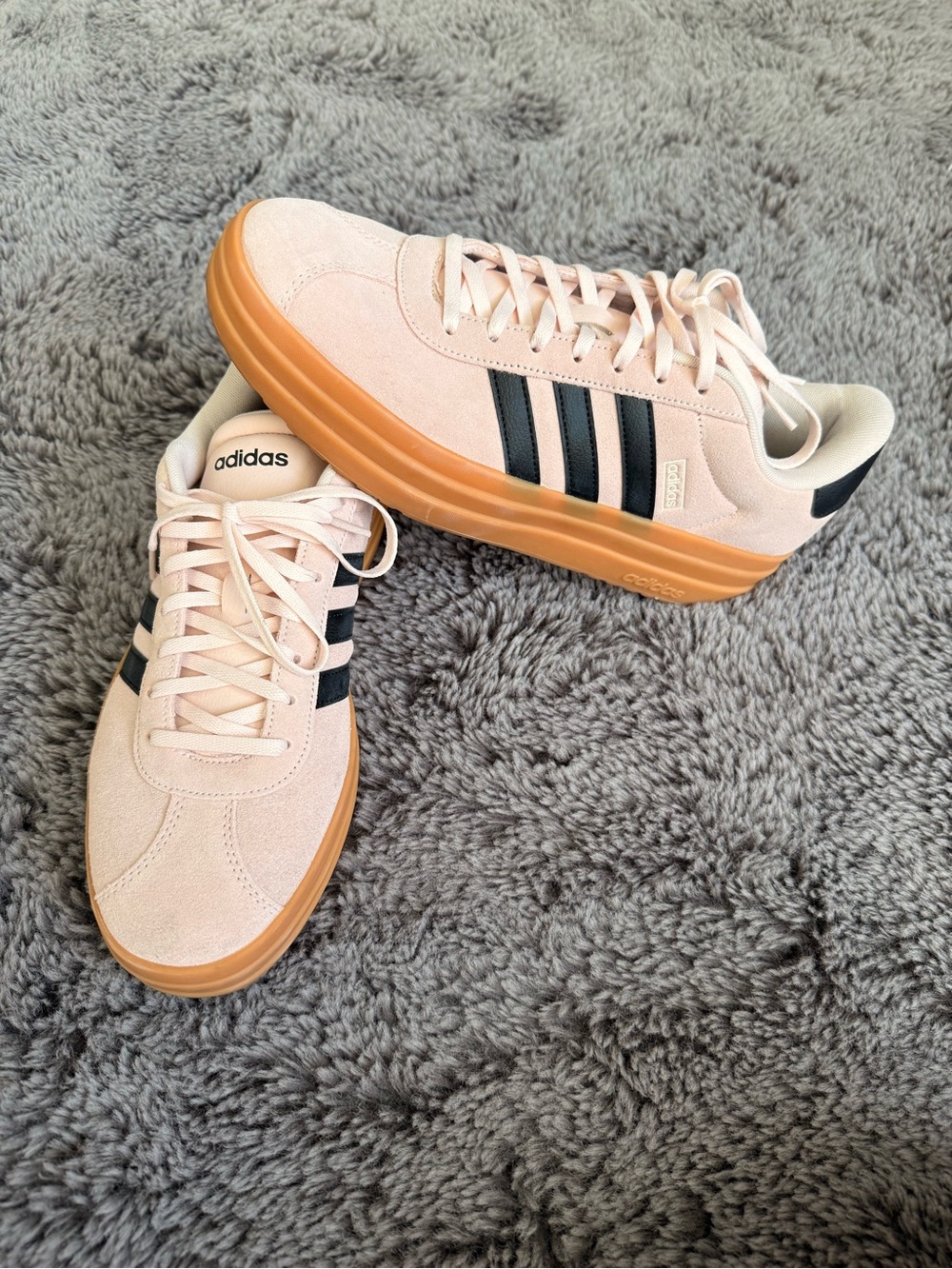 adidas Women's Pale Pink Suede Sneakers with Black Stripes